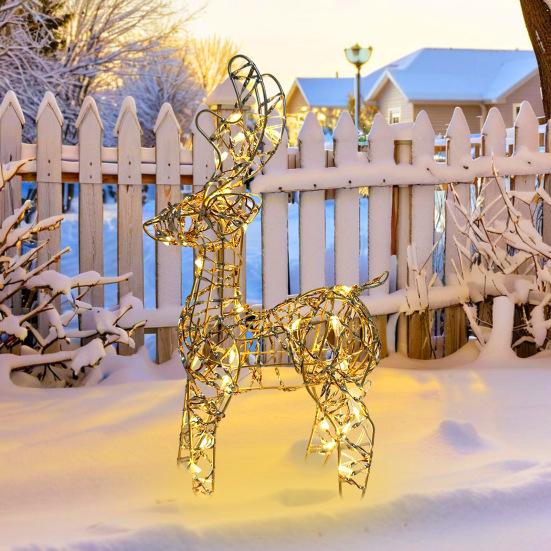 3D Рождественское украшение Олень на батарейках Предварительно освещенный Железный Олень с 30 светодиодными лампами Наружный Внутренний Светящийся Стоящий Олень для Сада Двора Газона