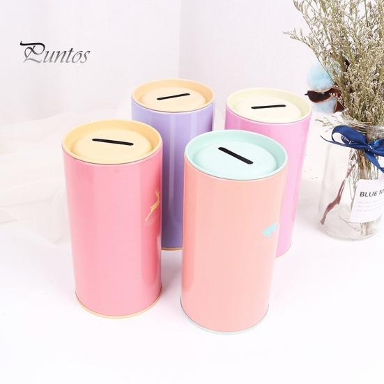 Металлическая копилка большой емкости с рисунком животных, детский цилиндрический сберегательный банк, инструмент для финансового управления