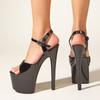 Новые летние сандалии на платформе, женские черные сексуальные модные свадебные туфли на очень высоком каблуке с открытым носком, пряжкой на щиколотке и ремешком