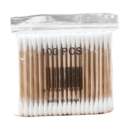 100Pcs Disposable Double Sided Wood Stick Cotton Swab Makeup Cleaning Applicator