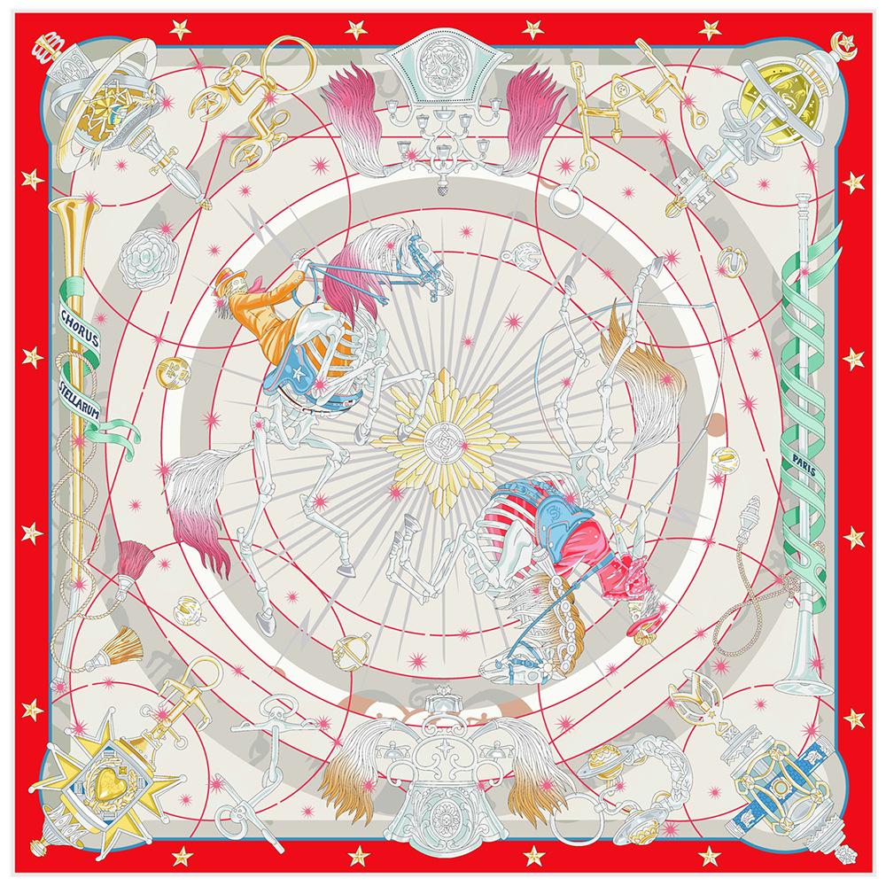 90cm Rabbit Horse Twill Silk Scarf Shawl Brand Square Scarf Women Hijab Luxury Bandana Foulard Neckerchief Head Scarves