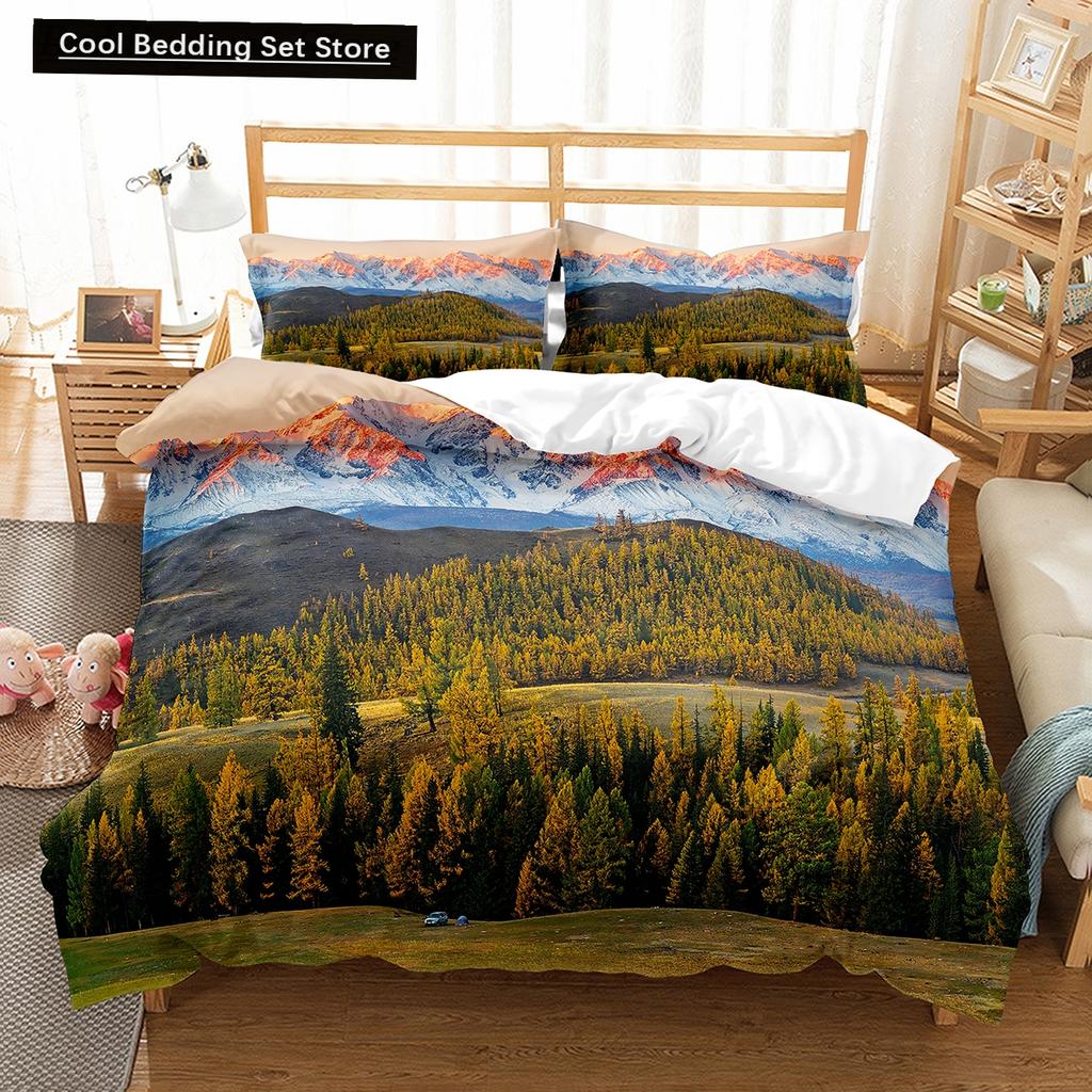Altai Mountains King Queen Duvet Cover Natural Landscape Bedding Set Forest Lake Scenery Quilt Cover Polyester Comforter Cover