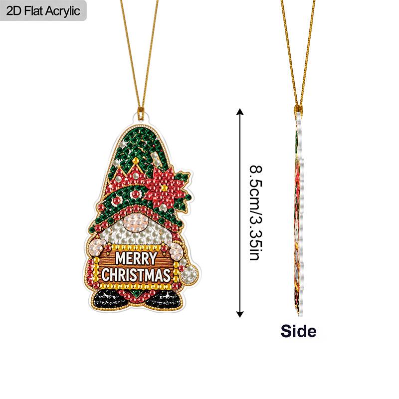 2D Flat 12pcs Acrylic Diamond Painting Christmas Ornaments, DIY Pearl Diamond Art Hanging Pendants, Gnome Angel Gingerbread House Snowflake Xmas Tree