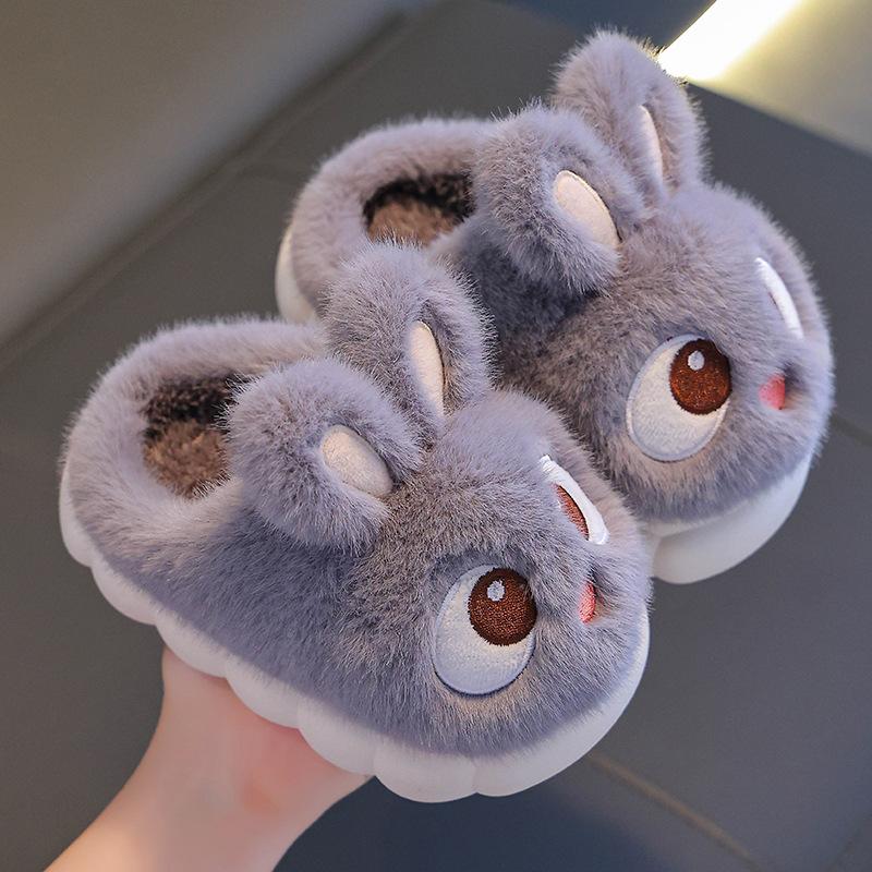 Kids Plush Bunny Ears Slippers Warm Fleece Lined Non-Slip Infant Toddler Boys Girls House Shoes