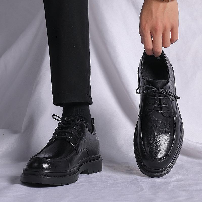 Модная мужская повседневная обувь большого размера, оксфорды из кожи на толстой подошве с увеличением высоты, дышащая деловая обувь для платья, трендовая обувь весеннего сезона