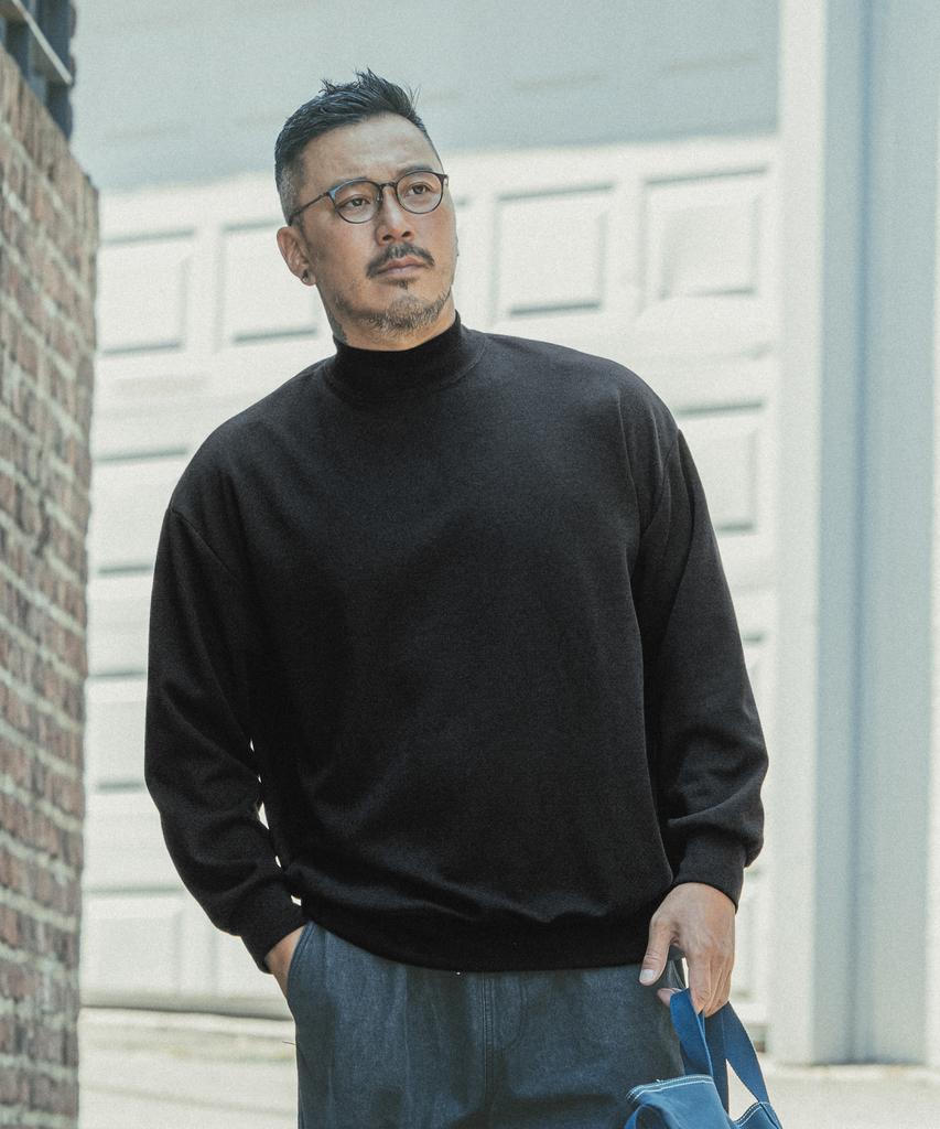 RUGGED HOUSE Costcot Knit Mock Neck T-Shirt Black