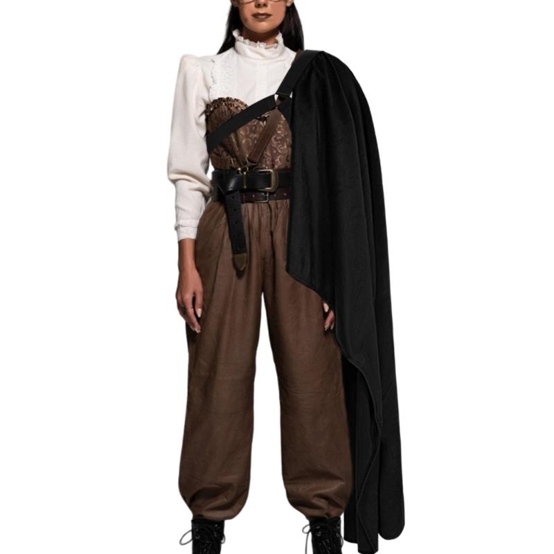 Medieval Shawl Half Shoulder Cape, Men Medieval Half Cape with Adjustable Leather Straps For Halloween, Cosplay Parties