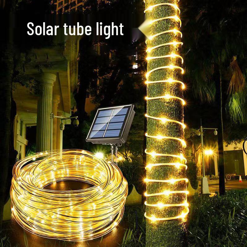 LED Solar Tube Fairy Lights, Copper Wire, Waterproof, Outdoor Christmas Courtyard Decoration