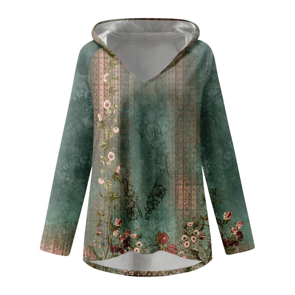 Женские свободные топы с V-образным вырезом и капюшоном с длинными рукавами, повседневные топы, домашние пижамы для отдыха, топы