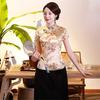 Женская рубашка Cheongsam в китайском стиле с принтом сливы, лето-осень, изысканный топ с пряжками и воротником-стойкой для свадьбы
