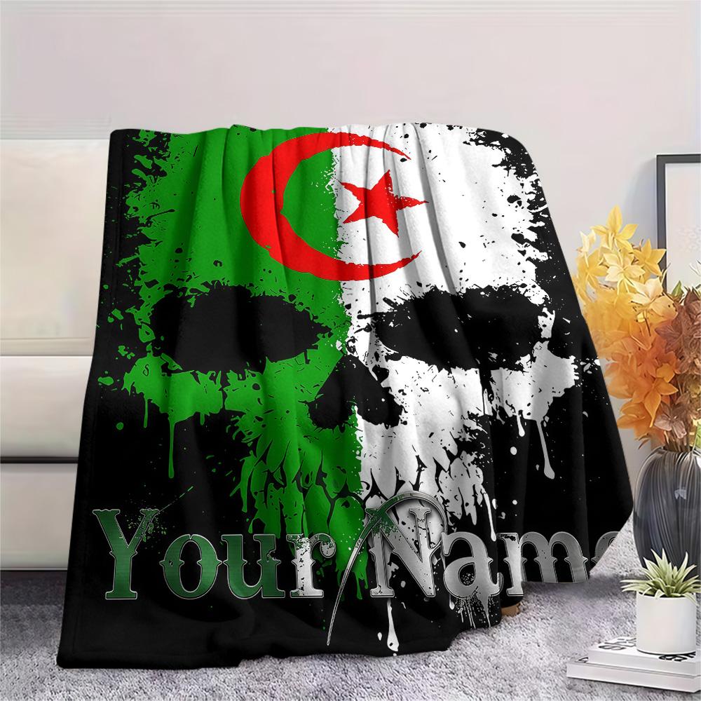 1PC Custom Name Algeria Flag Patterned Flannel Blanket Suitable For All Seasons for Home Decor Warmth and Comfort Gifts Holiday Present -HE20