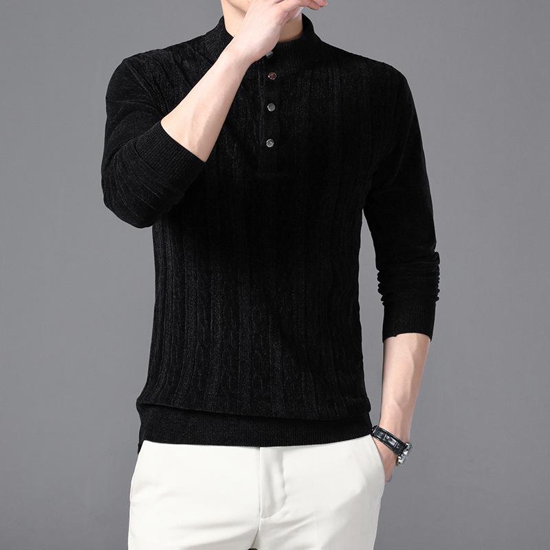 Осенний новый трикотаж из синели, мужская мода, однотонный свитер с воротником-стойкой, длинный рукав, тонкий мужской свитер