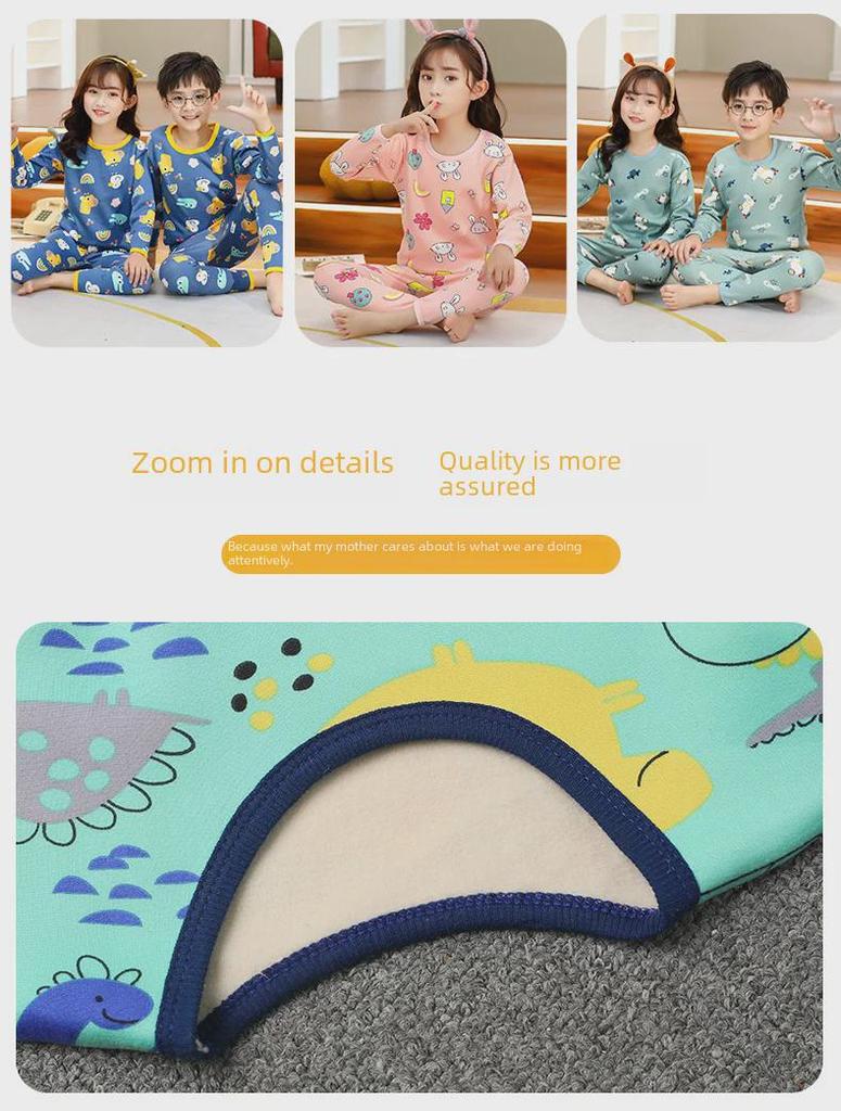 Детский термопижамный комплект: Унисекс, круглый вырез, плюс бархат, утолщенный, для осени и зимы.