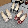 Women's Shoes Fashion Square Button Pumps Soft Sole Flats Leather Boat Shoes Comfortable Slip-on Loafers Office Lady Work Shoes