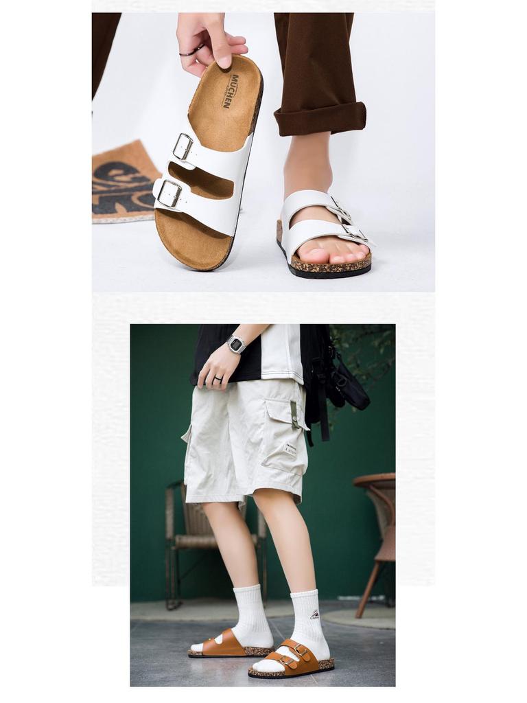 Мужские сандалии Birkenstock с двумя пряжками и открытым носом - Летняя повседневная уличная обувь Шлепанцы