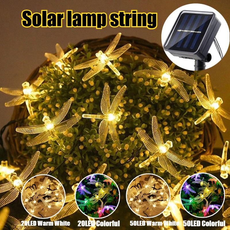 20/50LED Solar LED Dragonfly Fairy Lights Outdoor String Light Garland Waterproof Festival Lamp Garden Christmas Decoration