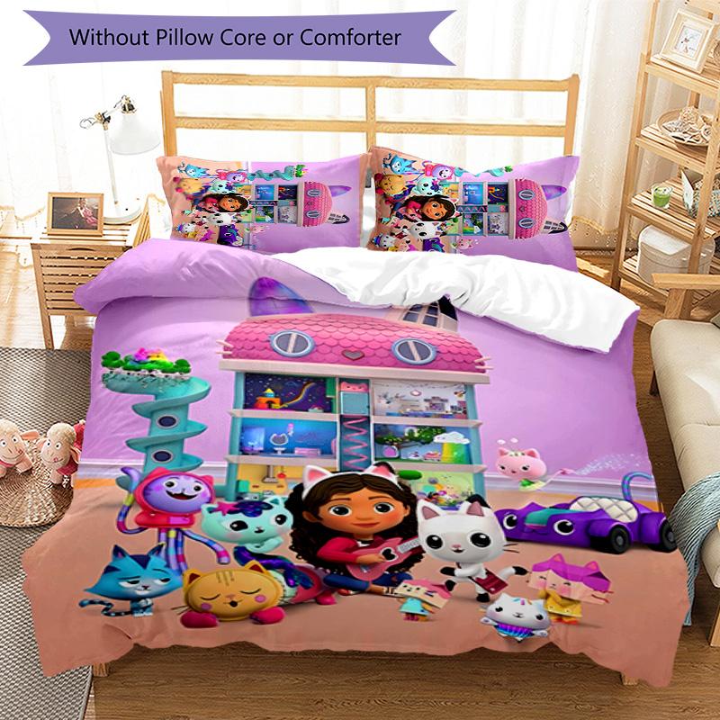 3pcs Gabby's Dollhouse1 pattern bedding set duvet cover set includes duvet cover &pillowcases, perfect all season bedroom decoration & gift