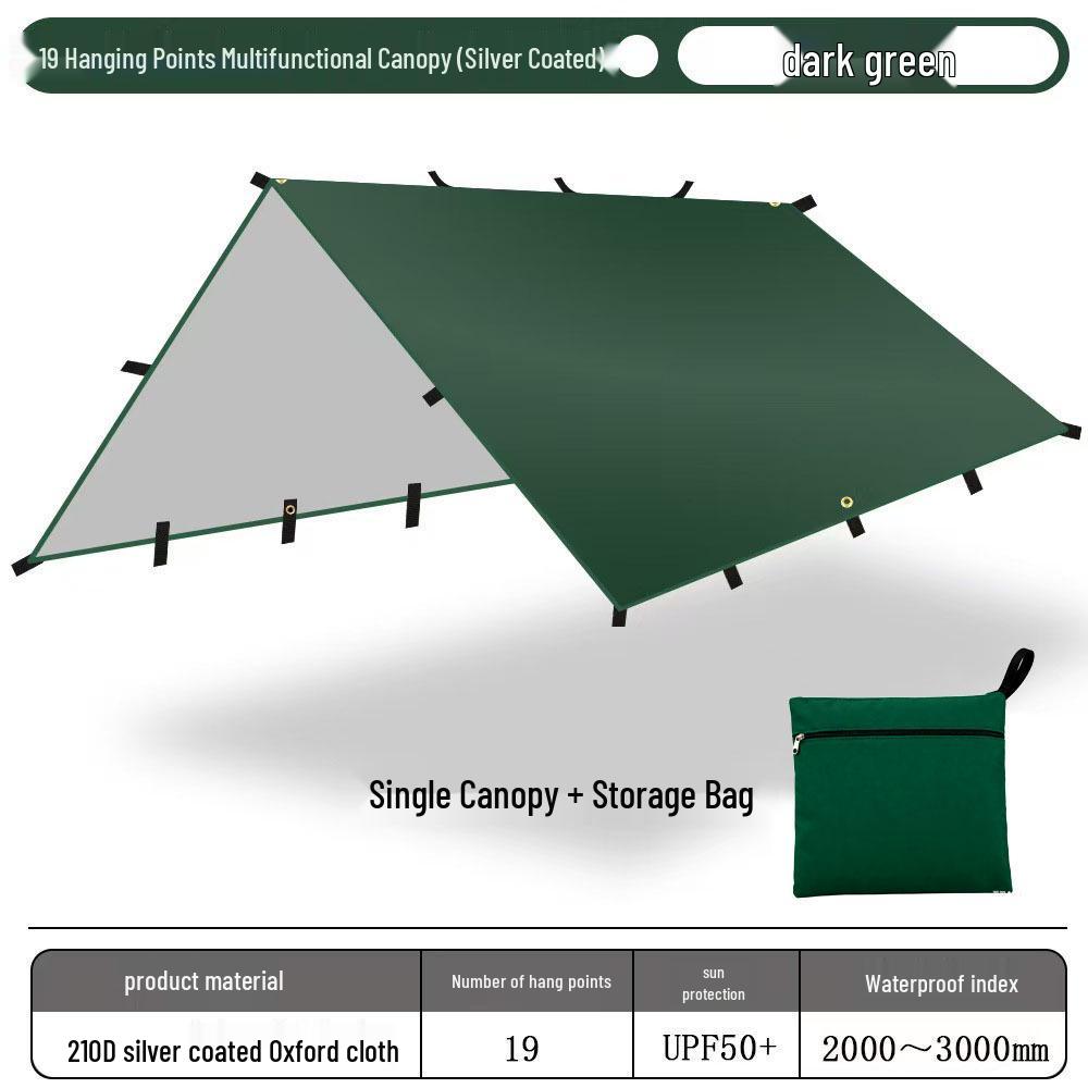 Многофункциональный водонепроницаемый солнцезащитный тент для улицы с 19 точками крепления и серебристым покрытием с черной проклейкой для кемпинга