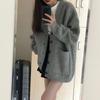 Gray Mid-length Sweater Coat for Women Spring Autumn Outerwear Lazy Vintage Milk Style Outfit Autumn Winter Knitted Cardigan