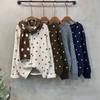 C S In The Room Wool Dot Pattern Long Sleeve Knit Cardigan SCarf Set 4Color