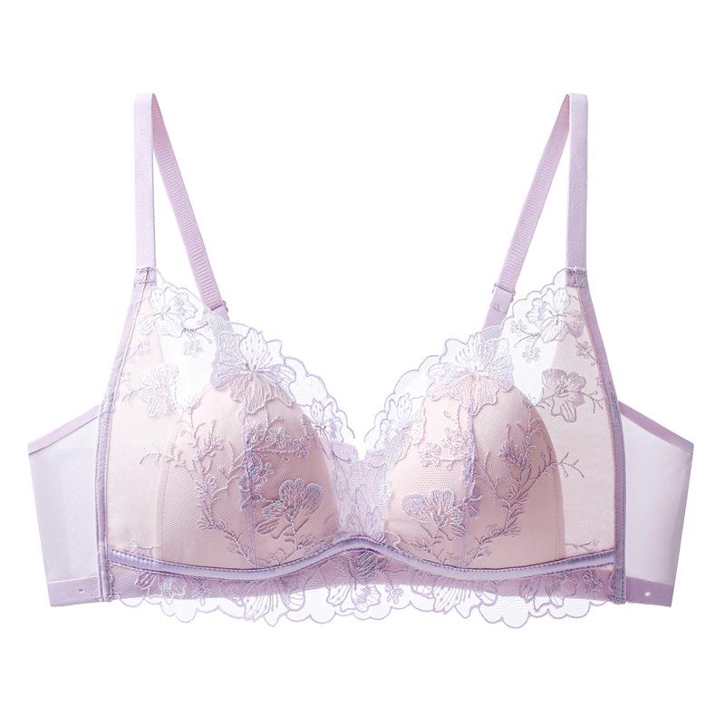 Comfortable French lace underwear ultra-thin anti-bumping rabbit ear cup without steel ring large chest small anti-sagging bra