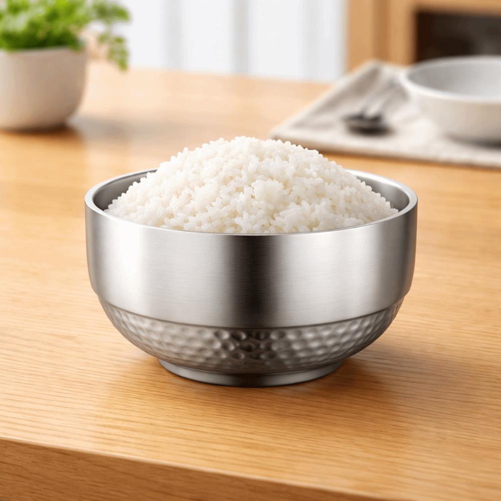 2 Piece 304 Stainless Steel Double-layer Rice Bowl Unbreakable Hammered Pattern Children's Bowl Scald-proof Thickened