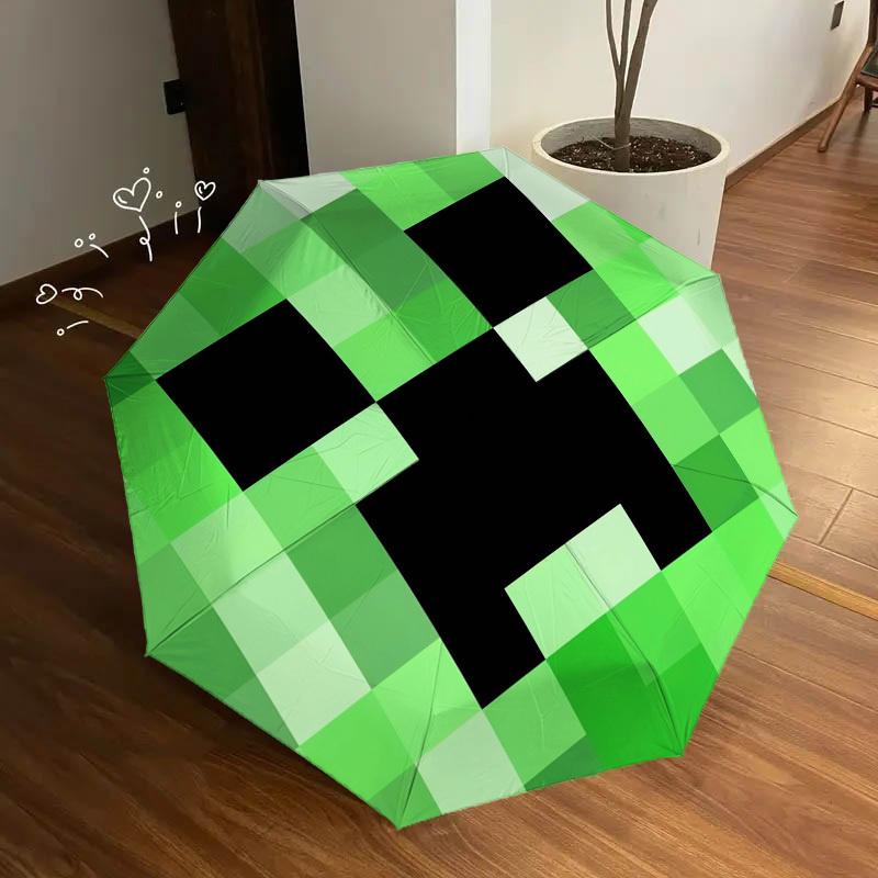 1pc My world pixel game, Creeper Themed High-quality Umbrella,Automatic Opening and Closing Umbrella,Multi-functional Umbrella G0811087