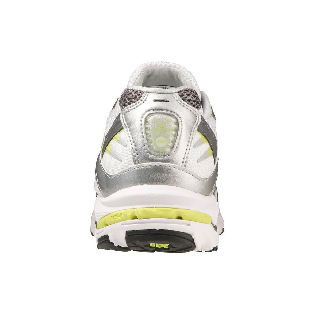 Mizuno Кроссовки унисекс Wave Rider 10 White Sunny Lime серебристые D1GA210411