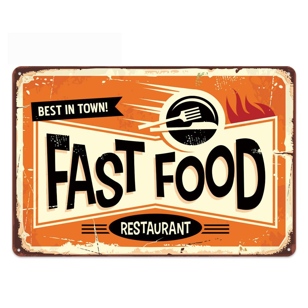 Shabby Chic Vintage Metal Tin Signs BBQ Fast Food Hamburger Cupcake Pop Corn Hot Dog Wall Decor for Kitchen Cafe Diner Bar