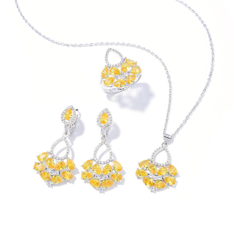 Изысканное фиолетовое ожерелье из циркона, серьги, кольца, комплект ювелирных изделий, роскошный комплект из трех предметов для девочки с супер-вспышкой циркона