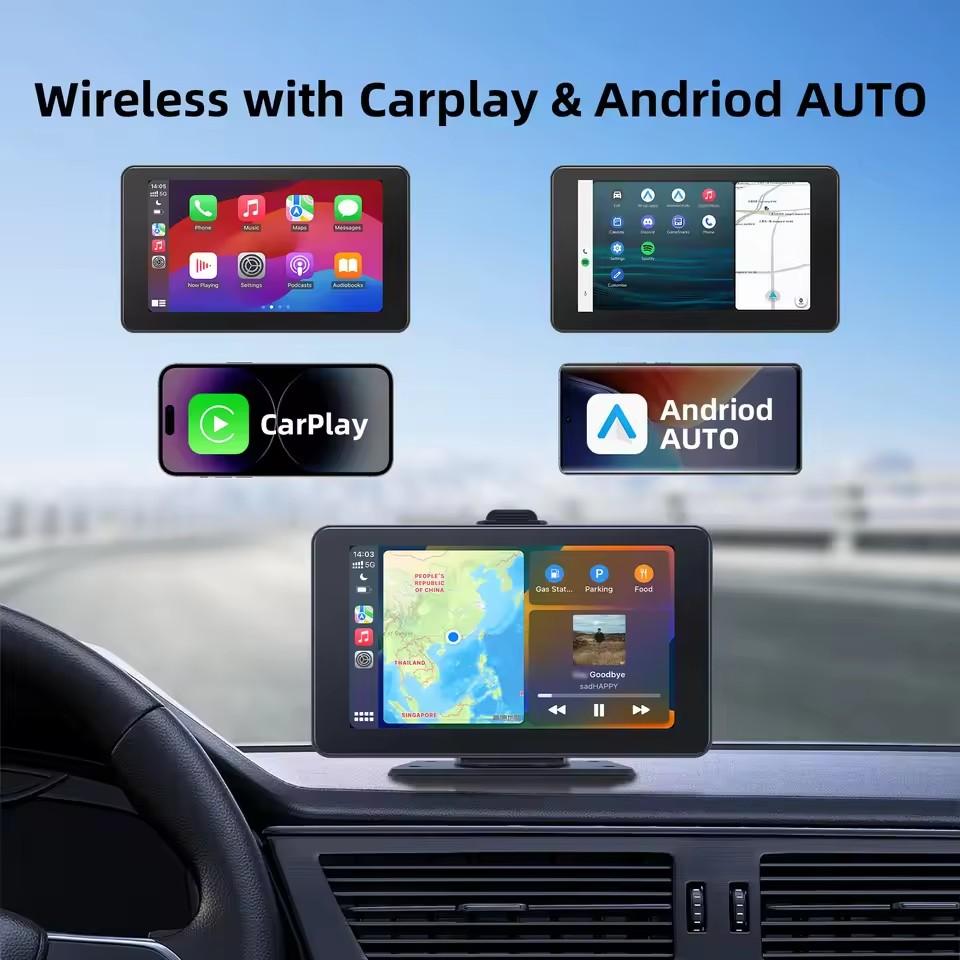 AD 7inch Carplay MP5 Player Portable BT Touch Srceen Wireless Carplay Android Auto Car Radio for iPhone Android Video Stereo