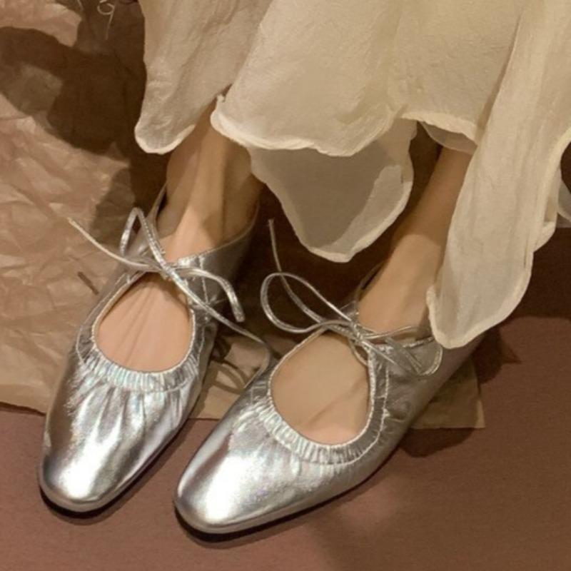 Модная осенняя новая плоская обувь одинарная женская квадратный носок мелкий вырез шнуровка спереди мягкая подошва противоскользящая износостойкая обувь с низким верхом