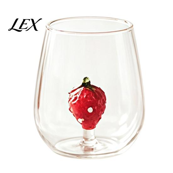 Cute Glass Cups with 3D Fruit Ornaments Clear Drinking Cup And Christmas Holiday Ornaments, Handmade Decorative Mugs Heat Resistant Borosilicate