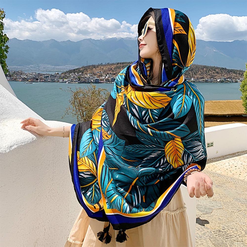 Пляжная шелковая шаль в стиле бохо, тонкая накидка на бикини, шикарный шарф, женская накидка