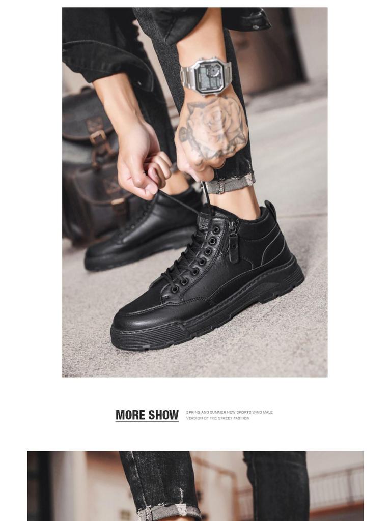 Мужские зимние рабочие ботинки из кожи с бархатной подкладкой - повседневные туфли в стиле ретро с мягкой подошвой и низким верхом в стиле Мартина