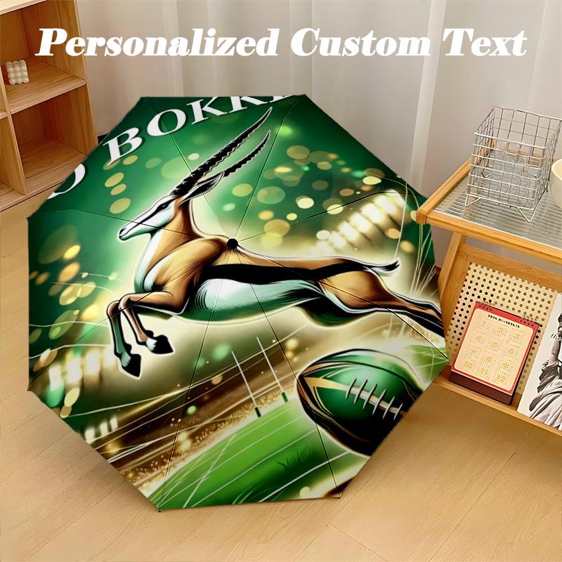 8‑Rib Automatic Umbrella, Springboks Rugby Design Foldable Umbrella for Sun Rain Protection Travel