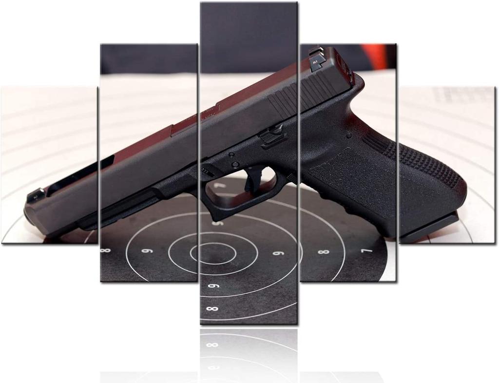 5 шт., черно-белые пистолеты, мишень, художественное оружие, растянутые фотографии, настенные HD-принты, домашний декор без рамки, декор комнаты, 5 шт., плакат, современный