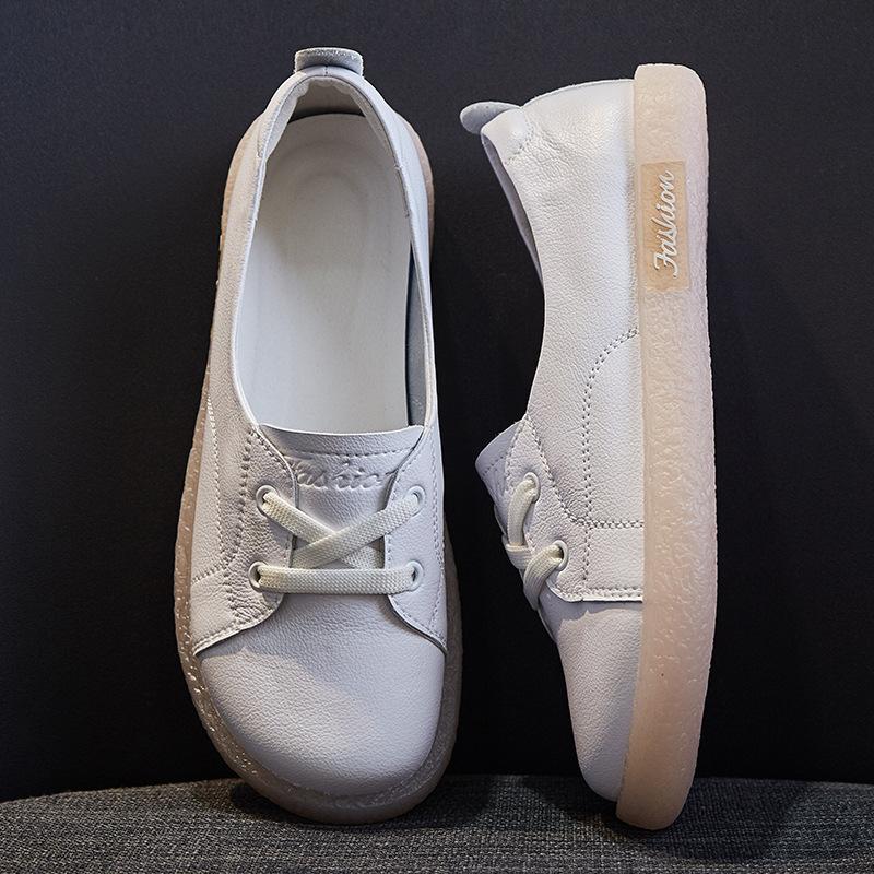 Genuine leather female pregnant women summer models flat-bottomed beef tendon bottom shallow mouth retro Mori large size single shoes female