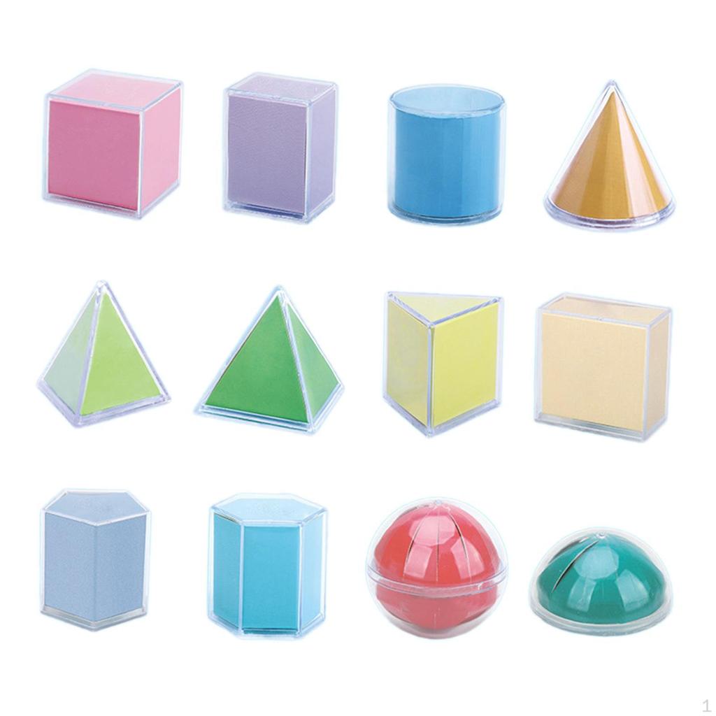 12Pcs Geometric Shapes 3D Solids Montessori Pattern Blocks for Elementary Kindergarten