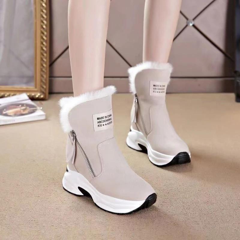 Fashion Wedge Shoes Women Suede Snow Boots Warm Plush Slip-on Zipper Fashion Woman Winter Women's Shoes Mid-Calf Ladies Platform Booties