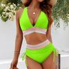 2 шт./комплект женский комплект бикини цветной блок бюстгальтер с V-образным вырезом и высокой талией для плавания