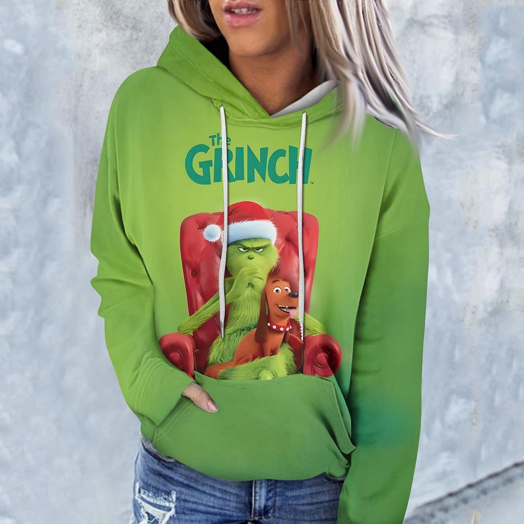 Женская модная повседневная толстовка с длинным рукавом и рождественским принтом