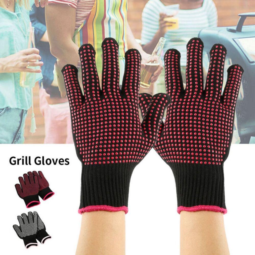 1 Pair Microwave Silicone Grilling Heat Resistant Mitts Oven Gloves Grill Gloves BBQ Gloves