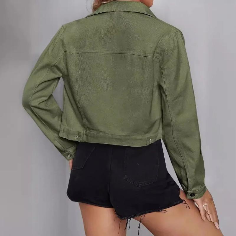 Женские джинсовые куртки, новая верхняя одежда, винтажный лацкан, американский ретро, осенний однобортный пиджак на пуговицах, укороченный джинсовый кардиган