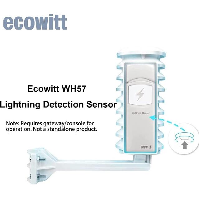Ecowitt WH57 Wireless Lightning Detection Sensor with Solar Radiation Shield, Detects Lightning Bolts and Storms within 25 Miles
