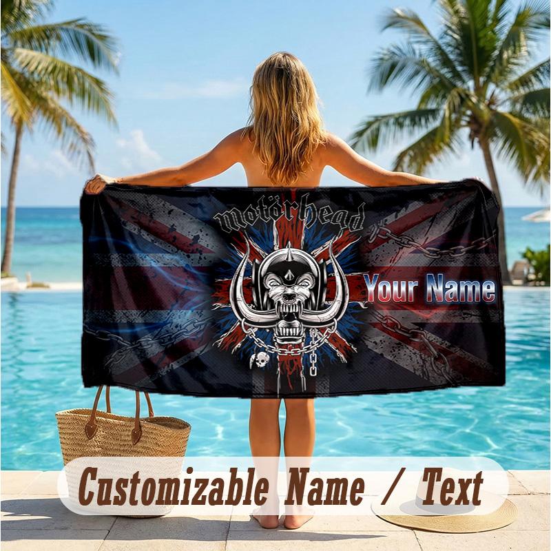 Custom Text Beach Towel, Soft Absorbent Swimming Multi-use TowelMotorhead