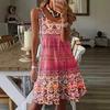 Women's Spring and Summer Casual Fashion Floral Print Loose Round Neck Sleeveless Bobbin Mid-length Dresses