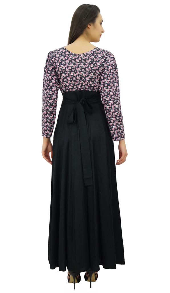 Bimba Женское повседневное платье макси из искусственного шелка с завязками на талии и длинными рукавами