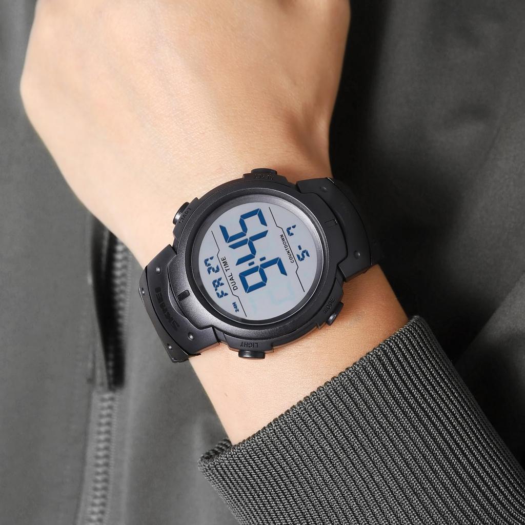 Цифровые спортивные часы Datirzyx Easy с двойным временем и японской инструкцией в комплекте x Мужские часы большого размера, Читаемые, Водонепроницаемые, Секундомер,