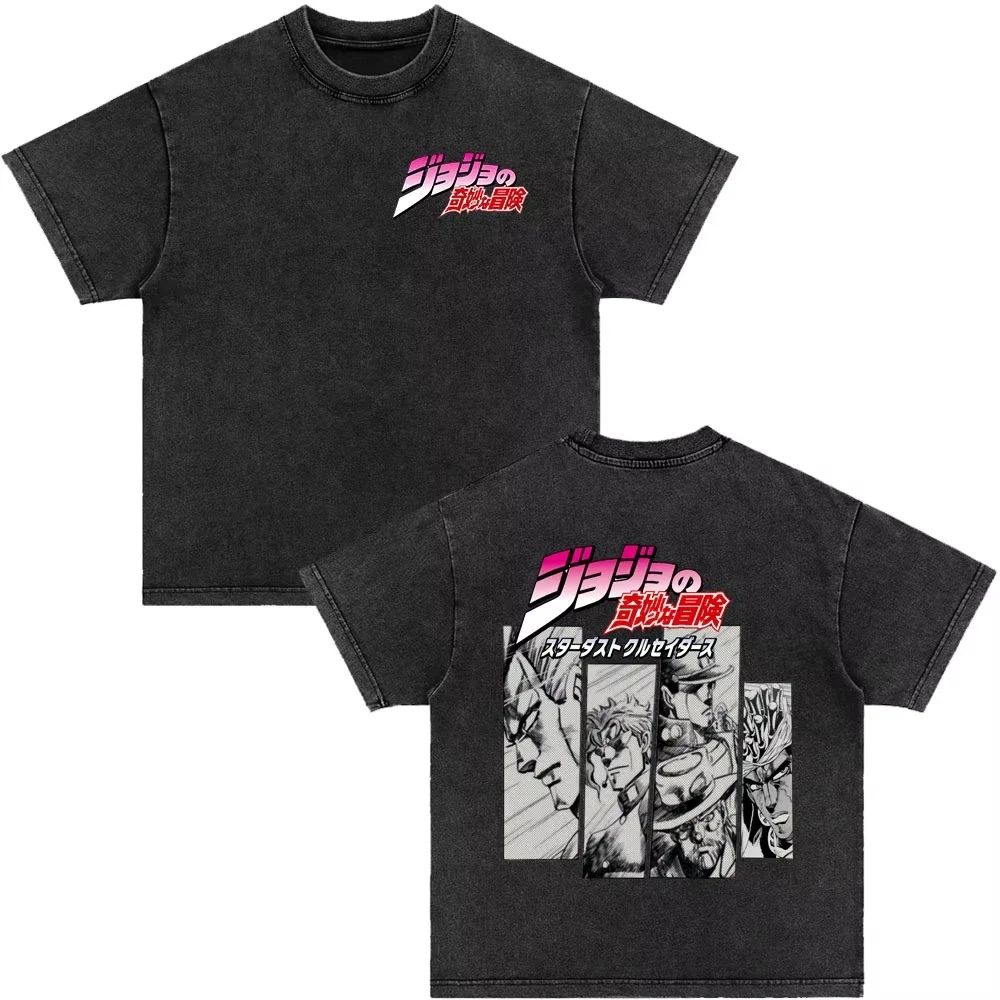Japanese Anime Jojo Bizarre Adventure Vintage Washed T-Shirt Killer Queen Graphic T Shirts Men Women Cosplay Oversized T-shirt